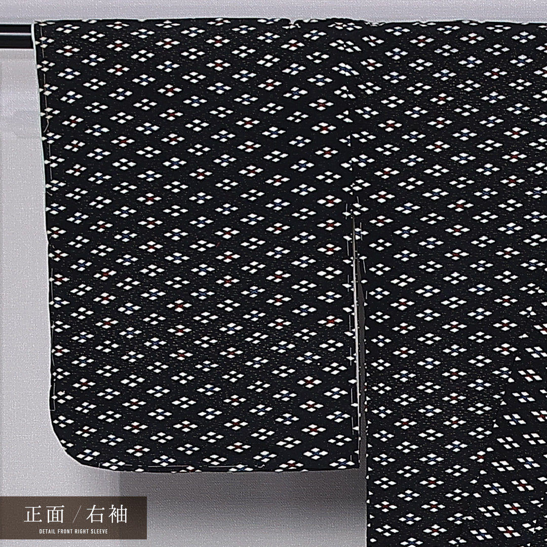 小紋 身丈142cm 裄丈63cm M 正絹 Cランク 袷 バチ衿 四つ割菱 1215-11262