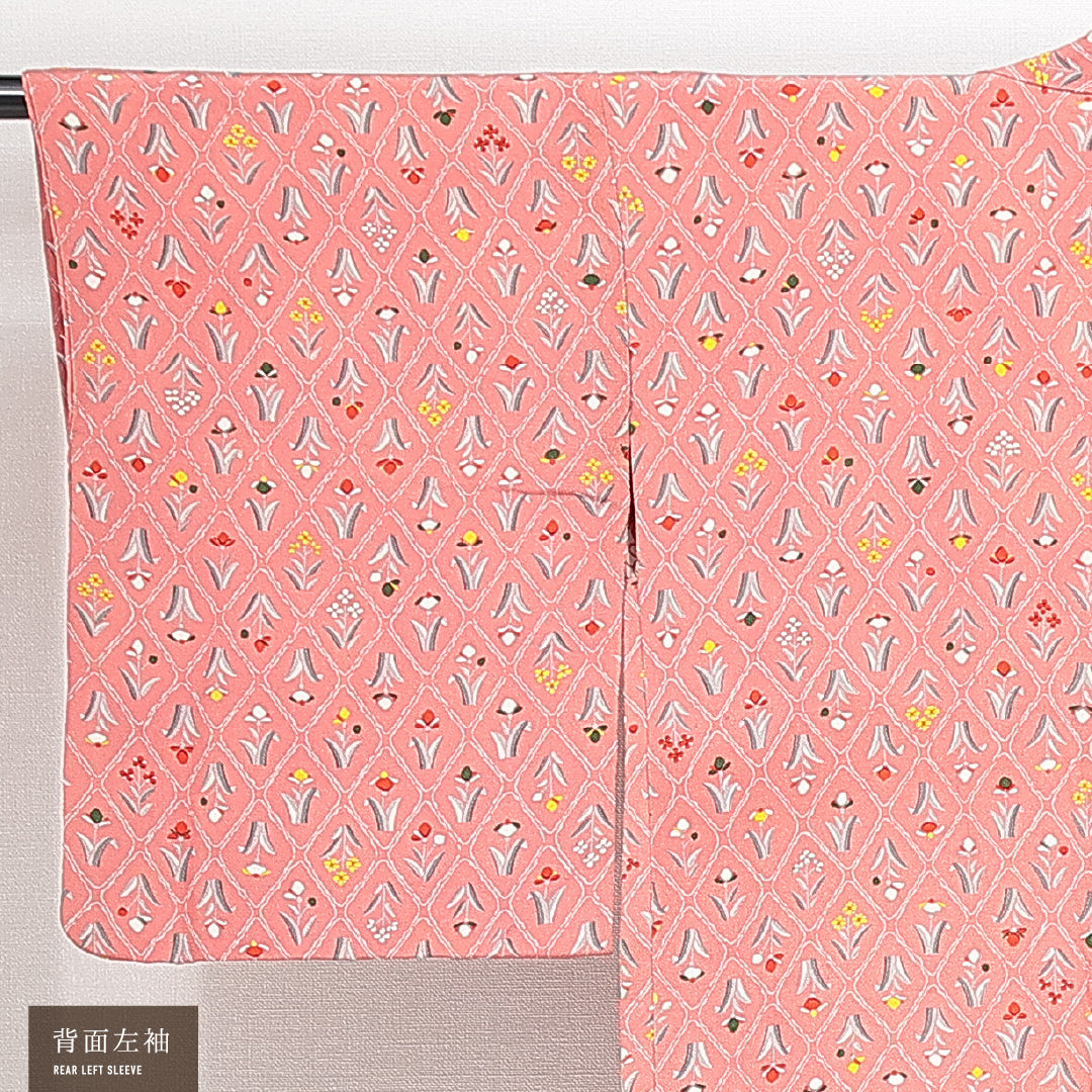 羽織 袷 身丈79cm 裄丈63cm 正絹 Sランク カジュアル Sサイズ 紐あり チューリップ ピンク系 RP 1232-14744