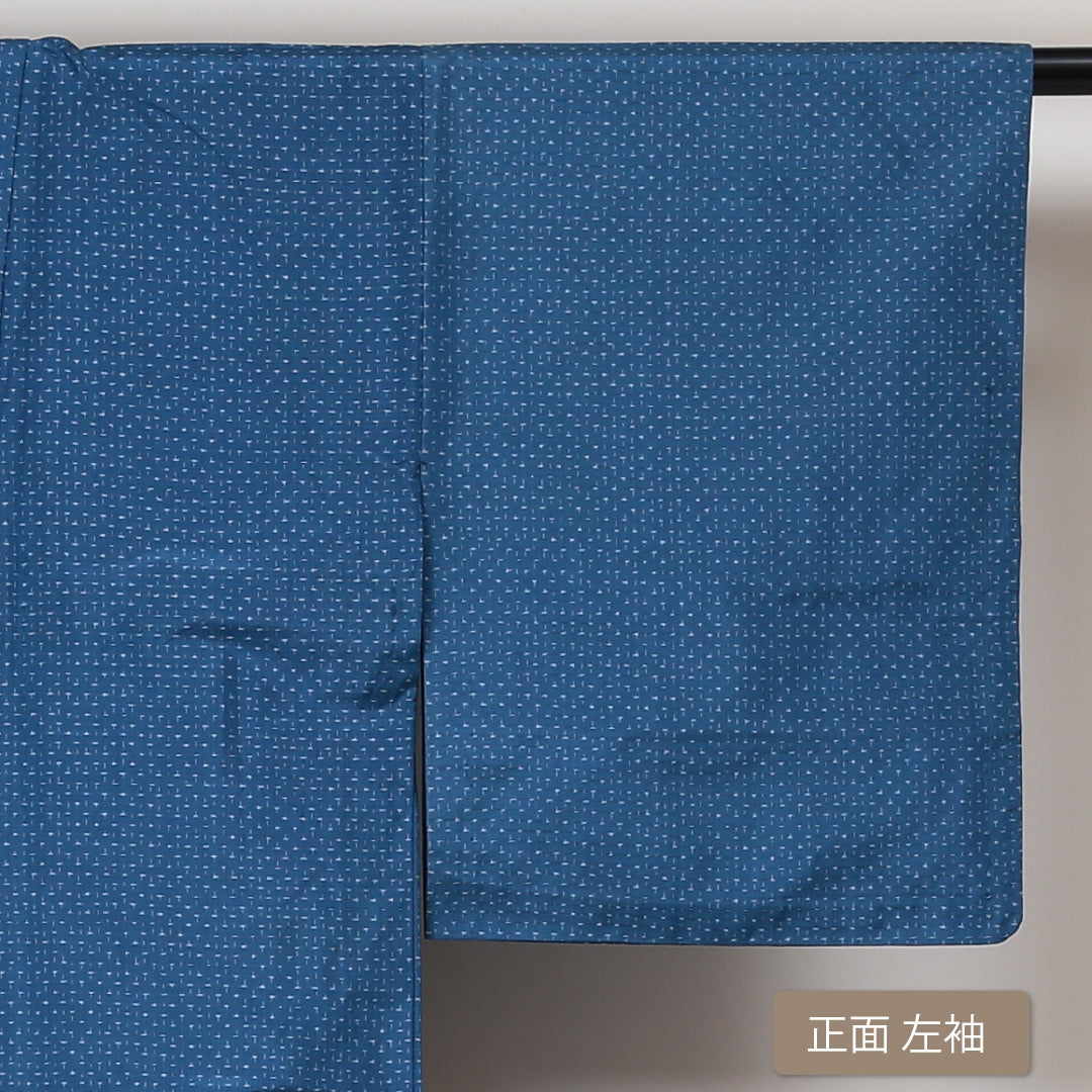 紬 単衣 身丈153cm 裄丈62cm 正絹 Bランク カジュアル バチ衿 Sサイズ 蚊絣 青系 RP 1223-03004