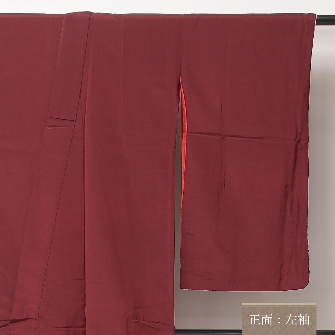 アンティーク 付下げ 袷 身丈155cm 裄丈62cm 正絹 Aランク バチ衿 Mサイズ 芙蓉 赤系 RP 1218-04578