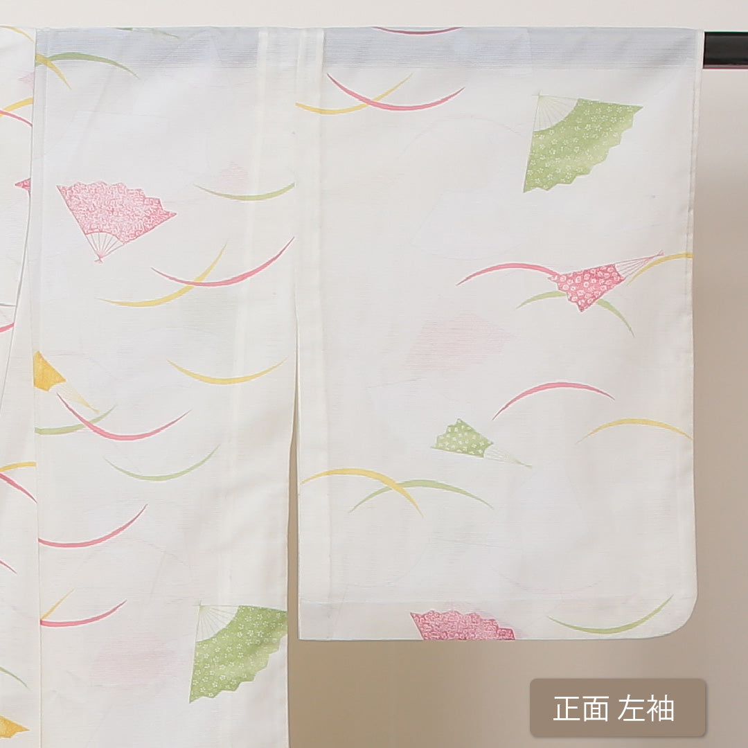 小紋 絽 身丈147cm 裄62.5cm クリーム系 洗える着物 Sランク 夏着物 1215011122115