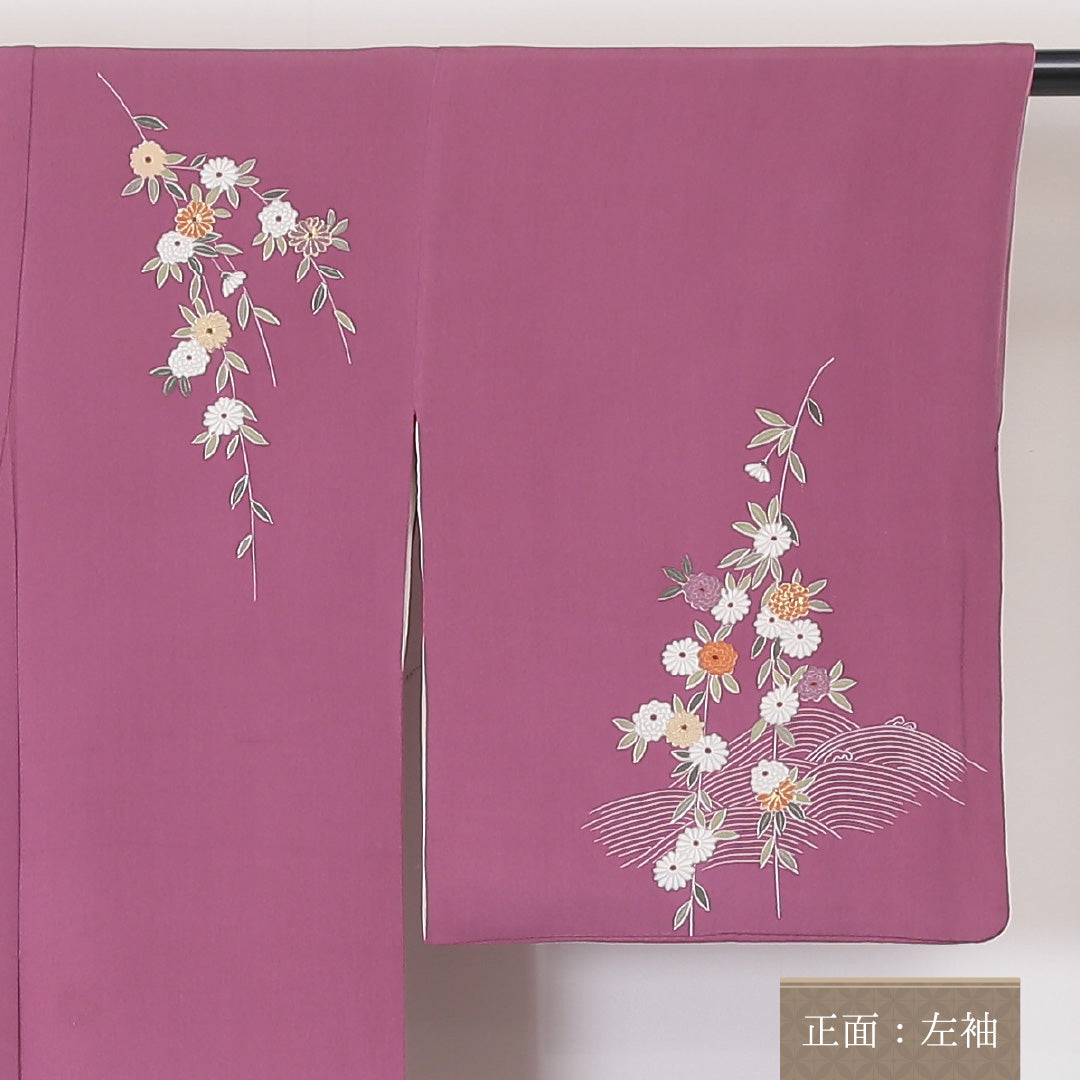 付下げ 袷 150 ~ 159cm 身丈155~159cm 正絹 一つ紋 菊 木瓜 ピンク系 Bランク 1212-00525
