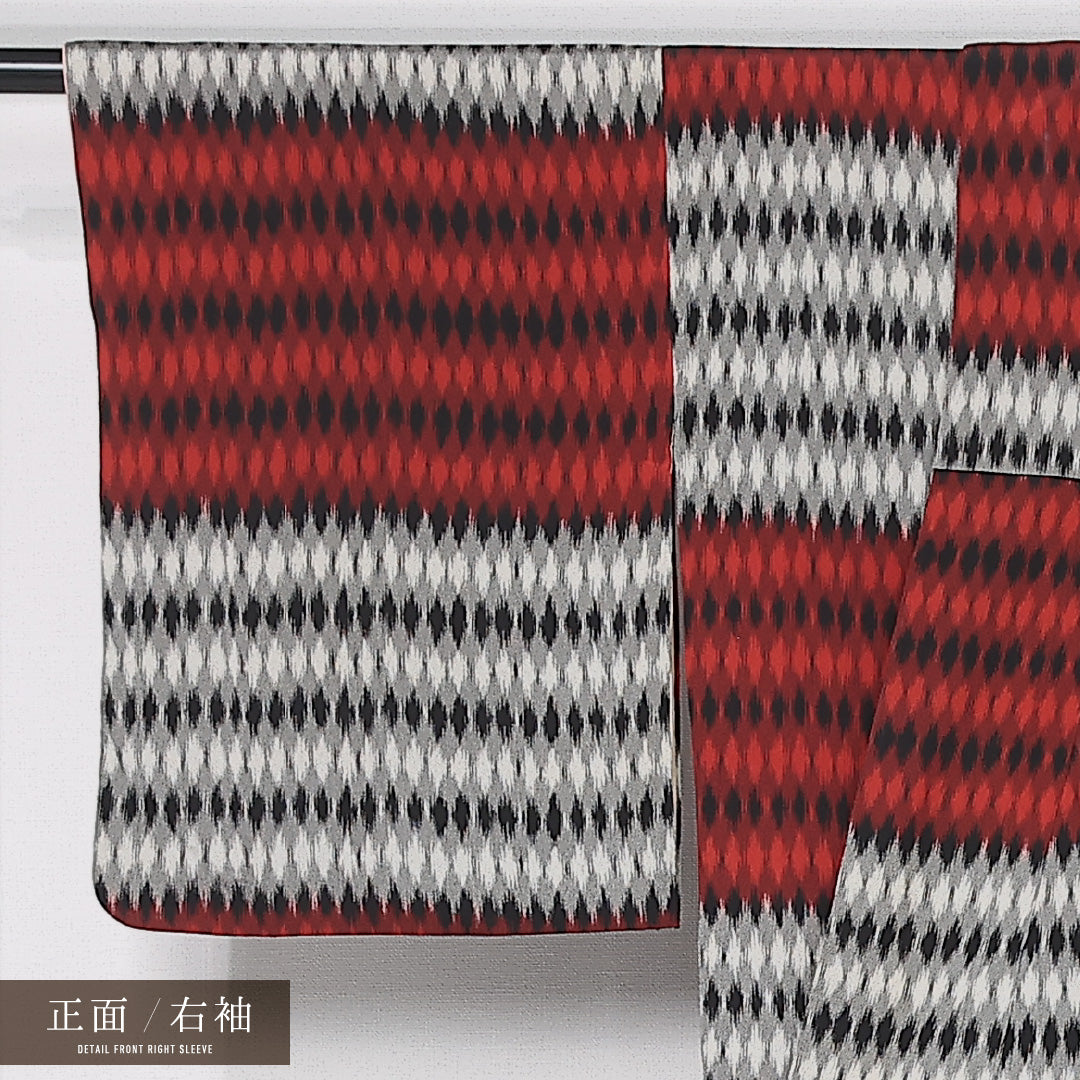 アンティーク お召 袷 身丈147cm 裄丈65cm 正絹 Aランク 広衿 XSサイズ 市松 白系 M4 1222-11895