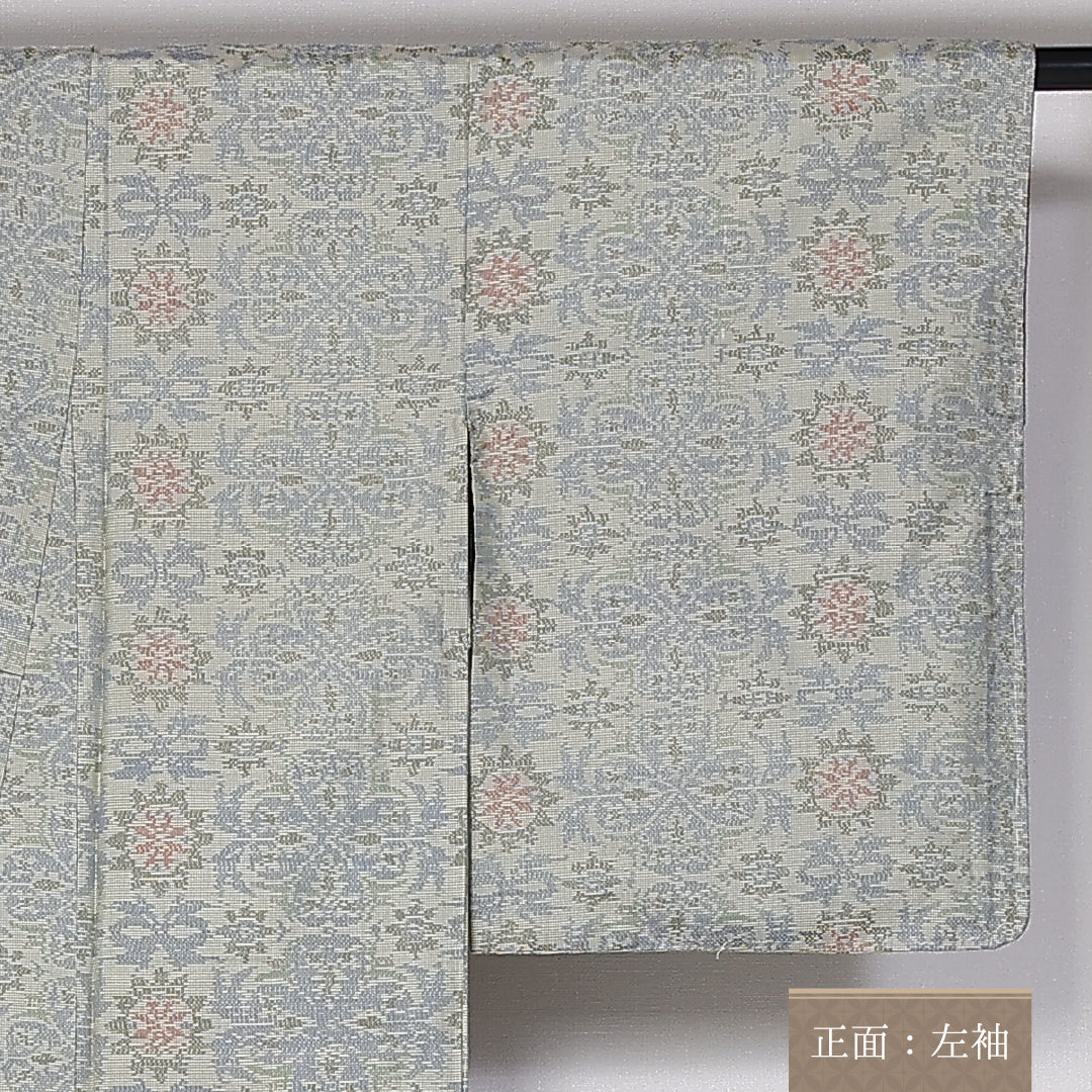 大島紬 袷 身丈159cm 裄62cm 正絹 グレー系 Cランク 1216-01383