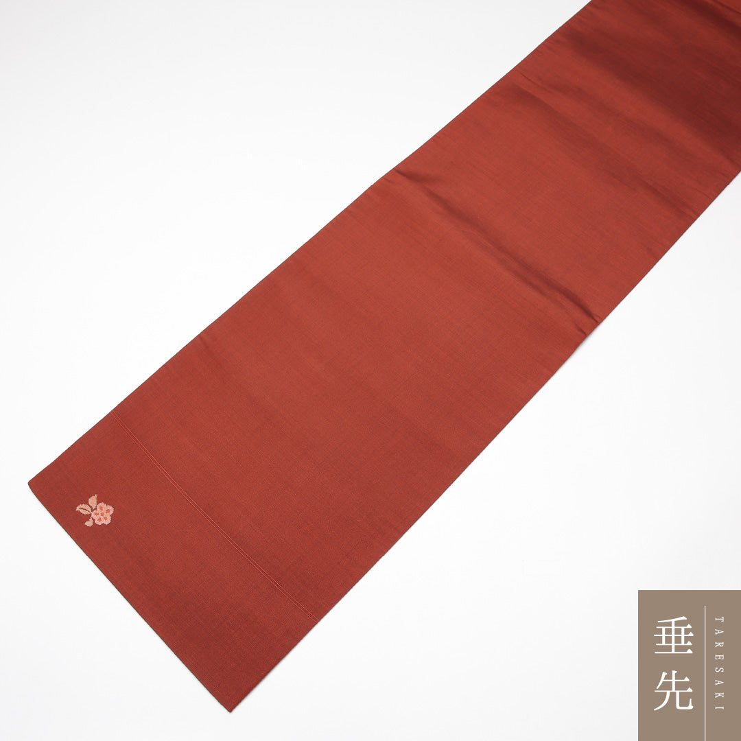 袋帯(紬) 帯丈434cm 正絹 ポイント柄 カジュアル 花柄 朱系 1243-01264