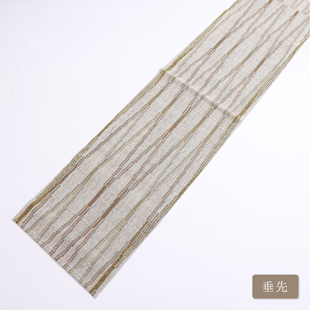 名古屋帯 夏帯 帯丈328cm 全通 松葉仕立て Sランク カジュアル 幾何学 創作 正絹 白系 1224-01286