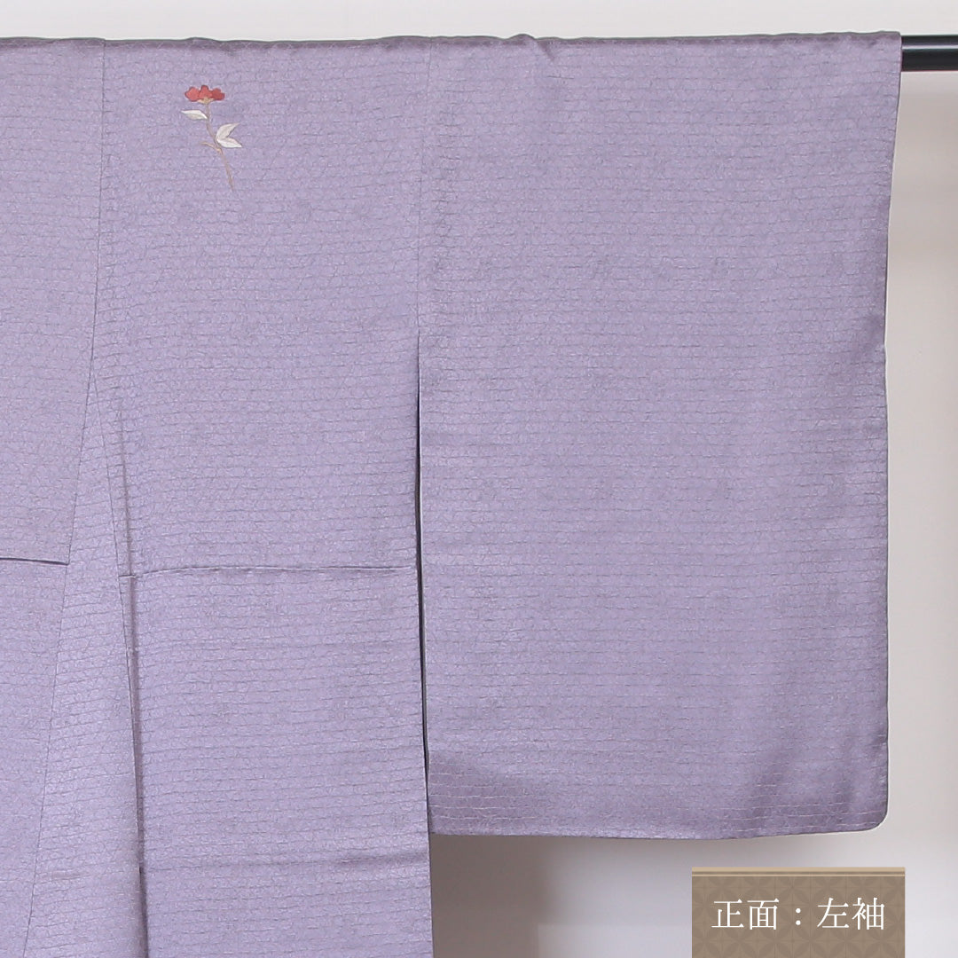 訪問着 袷 身丈160~164cm 裄63.5cm 正絹 蘇州刺繡 唐花 鱗柄 紫系 Sランク 1212-00580