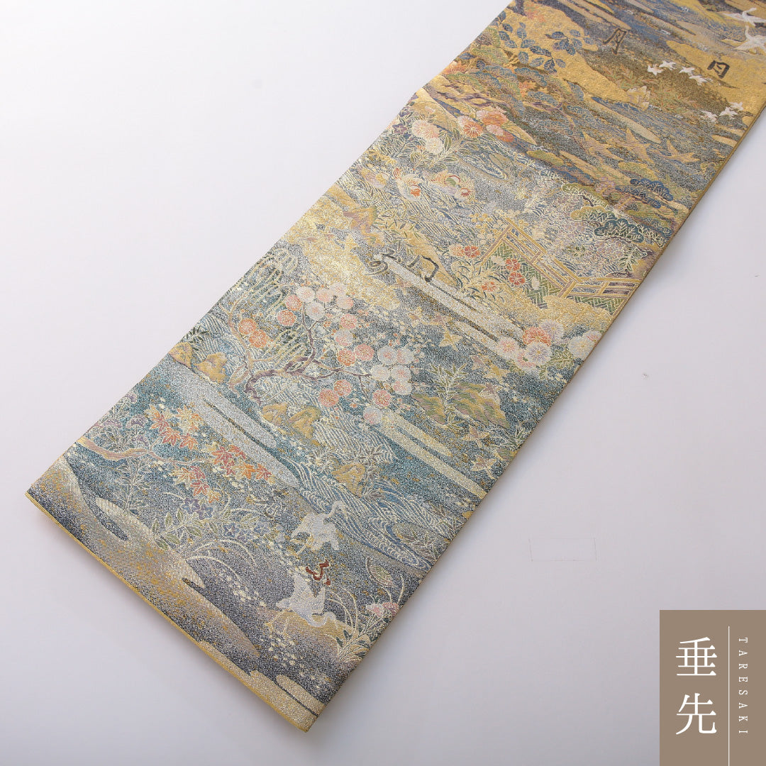 袋帯 帯丈436cm フォーマル 六通 Sランク 正絹 古典柄 吉祥文様 金系 1223-02038