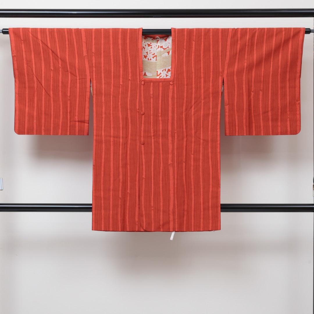 道行コート 身丈88cm 裄丈64.5cm M 正絹 紬 赤系 Sランク 1217-00363