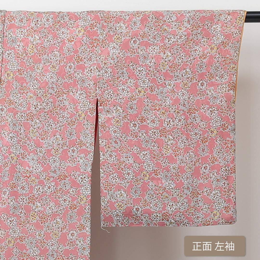 アンティーク 小紋 袷 身丈150cm 裄63cm ピンク系 正絹 Aランク 1215013263213