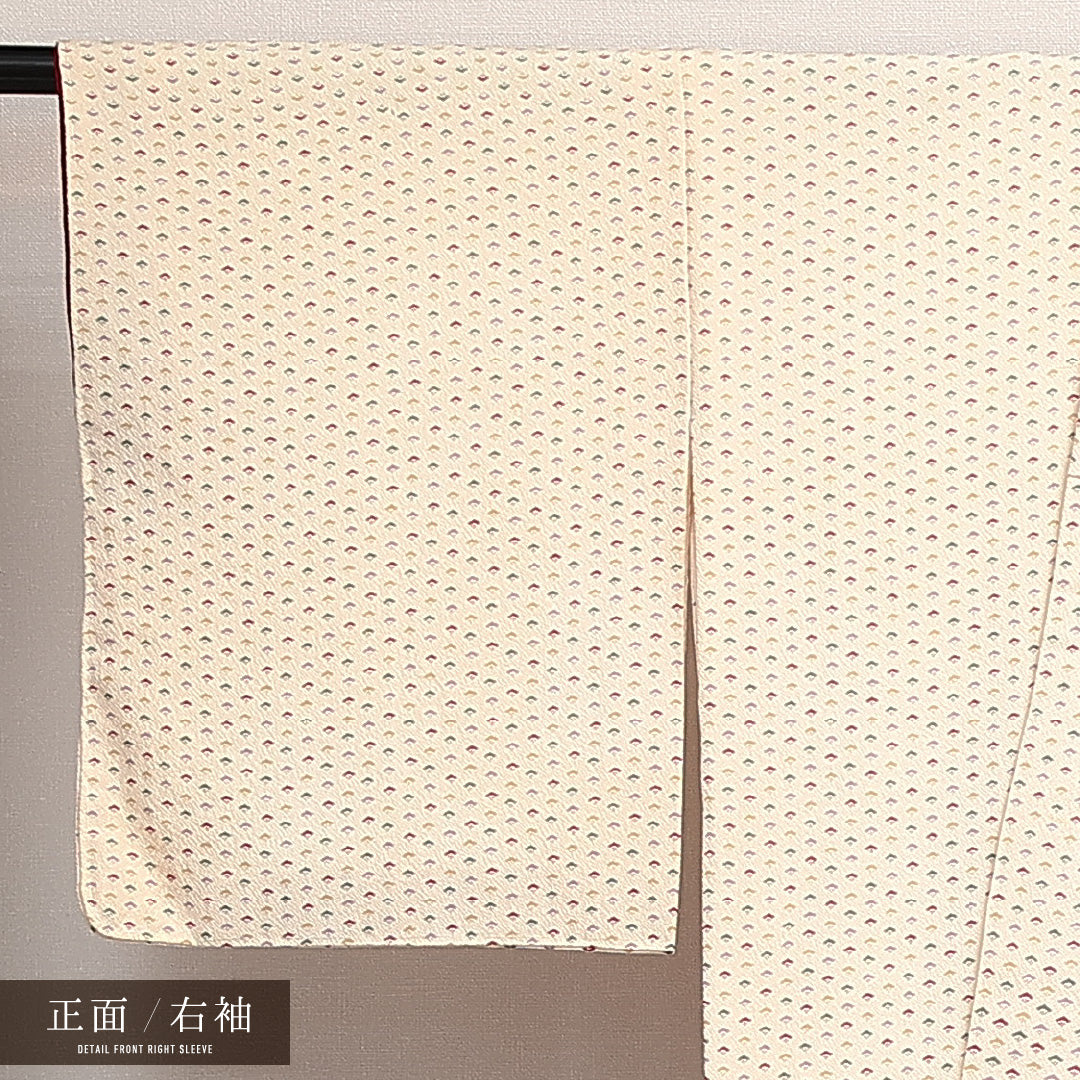 未使用品 付下げ 袷 身丈160cm 裄丈63cm 正絹 Sランク インフォーマル 広衿 Lサイズ しつけ糸 扇 クリーム系 RP 1218-14009