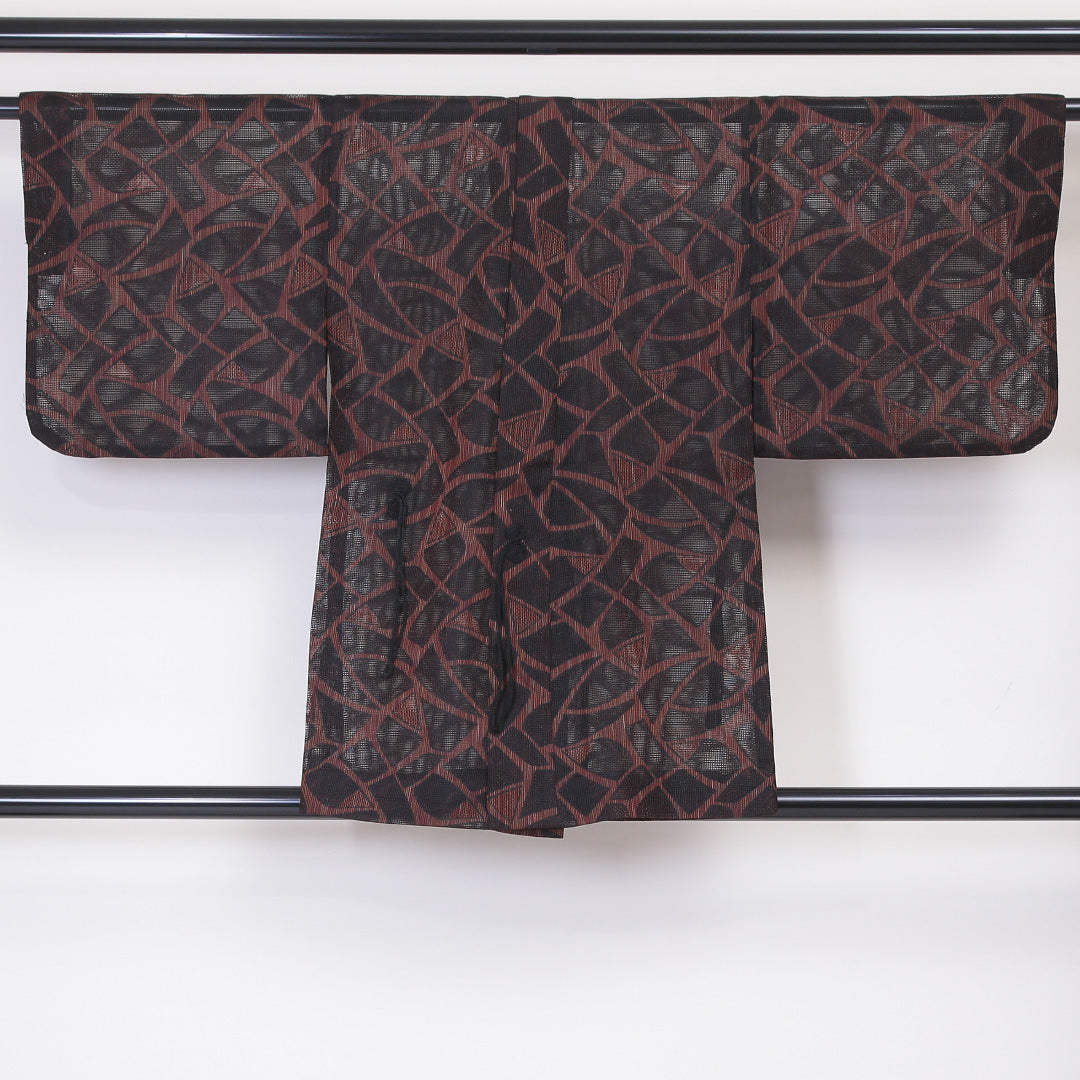 夏物 道中着 羅 身丈80cm 裄64.5cm 正絹 Sランク 茶系 1217-00522