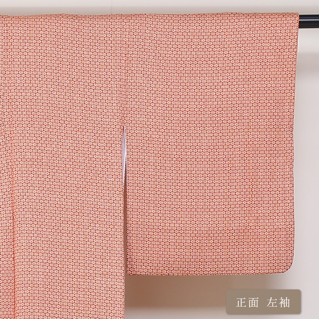 小紋 袷 身丈151cm 裄丈62cm 正絹 Sランク インフォーマル 広衿 Sサイズ 立涌 花柄 朱系 RP 1221-01717