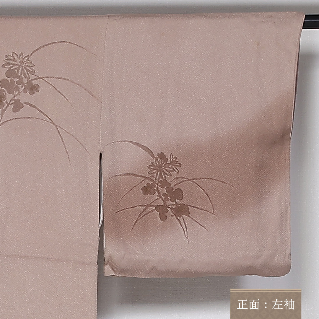 訪問着 袷 身丈154cm 裄64cm 正絹 一つ紋 刺繍 花柄 五三桐 Aランク 1212-00792