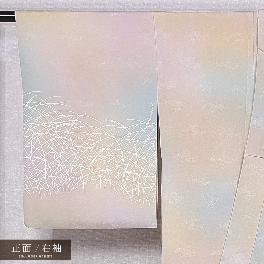 付下げ 袷 身丈162cm 裄丈63cm 正絹 Bランク インフォーマル バチ衿 Lサイズ ぼかし染 刺繍 すずらん クリーム系 RP 1218-11215