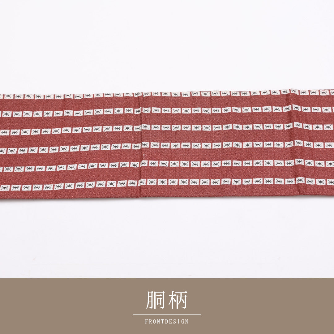 名古屋帯 帯丈360cm 全通 名古屋仕立て Aランク カジュアル 縞 ポリエステル 赤系 1224-01330