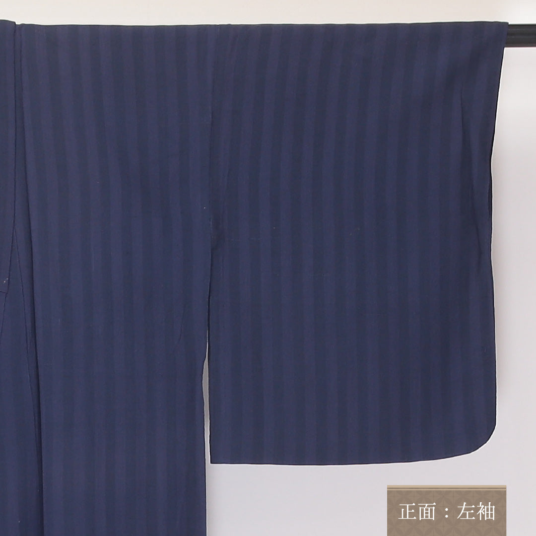夏物 小紋 紗 身丈150cm 裄丈62cm 正絹 Cランク インフォーマル バチ衿 Sサイズ 縞 紫系 LP 1221-02161