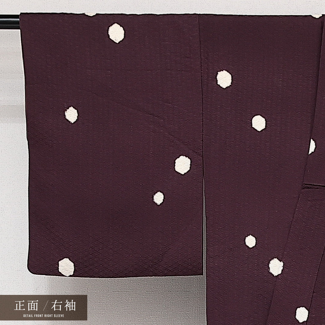 小紋 袷 身丈147cm 裄丈60cm 正絹 Sランク 紋意匠 (菱) インフォーマル バチ衿 XSサイズ 飛び柄 紫系 RP 1221-14170