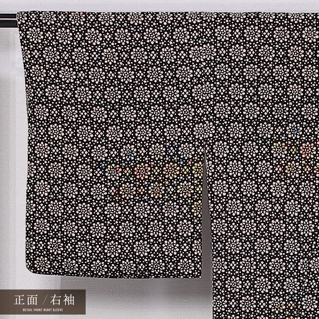 小紋 袷 身丈154cm 裄丈64cm 正絹 Aランク インフォーマル 広衿 Sサイズ 花柄 星 茶系 HP 1221-11066