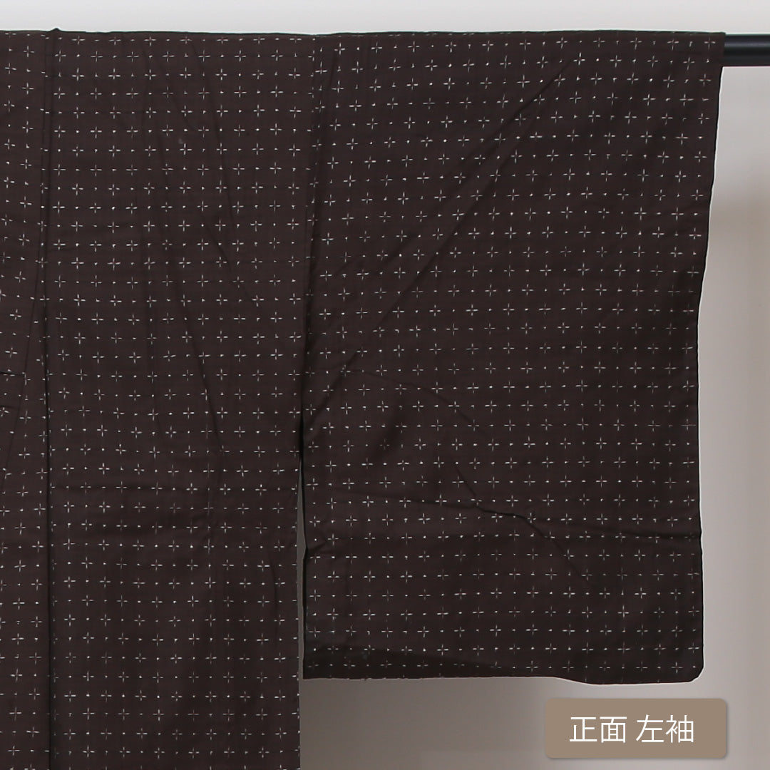 アンティーク 紬 夏物 夏紬 身丈150cm 裄丈62cm 正絹 Cランク Sサイズ バチ衿 十字絣 茶系 1216-02883