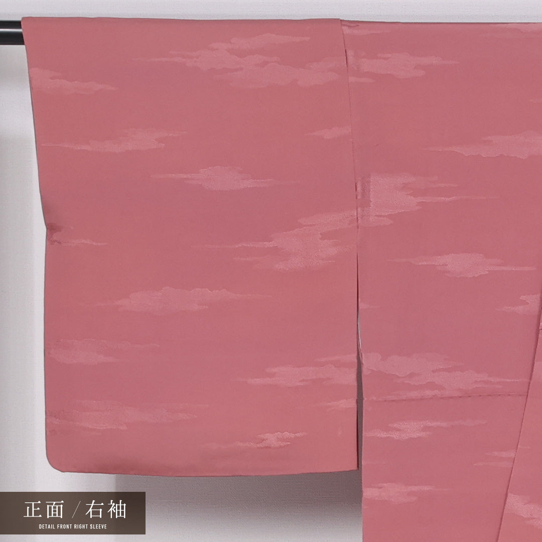 色無地 袷 身丈157cm 裄丈62cm 正絹 Aランク 一つ紋 紋意匠 (雲) セミフォーマル 広衿 Mサイズ ぼかし染 無地 ピンク系 RP 1219-11530