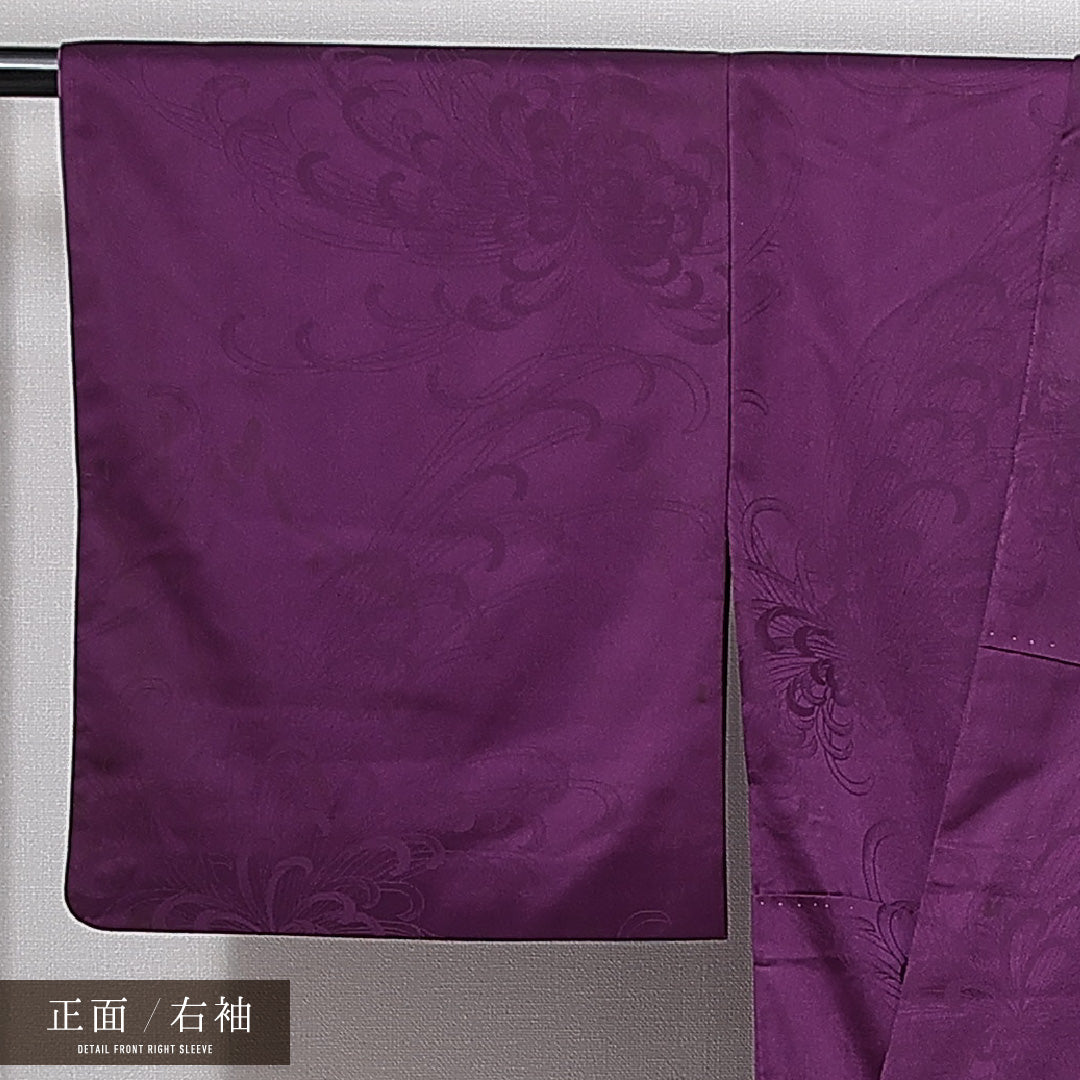 訪問着 洗える着物 袷 身丈157cm 裄丈64cm ポリエステル Cランク Mサイズ 広衿 セミフォーマル 紋意匠 菊 銀杏 紫系 1212-14992