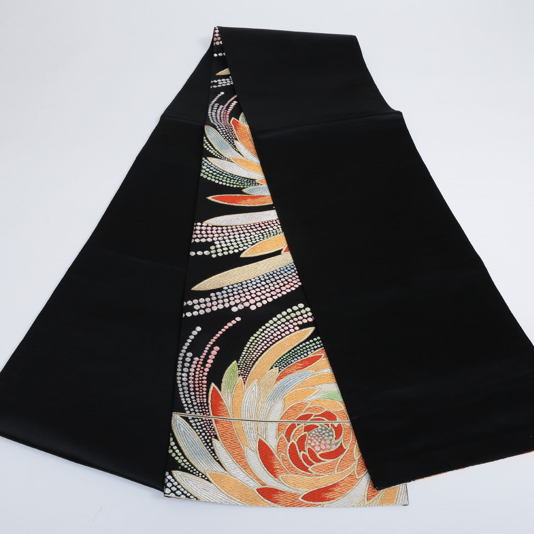 袋帯 帯丈416cm 六通 仕立て上がり フォーマル Sランク レトロ 吉祥文様 金糸 銀糸 黒系 122300510210