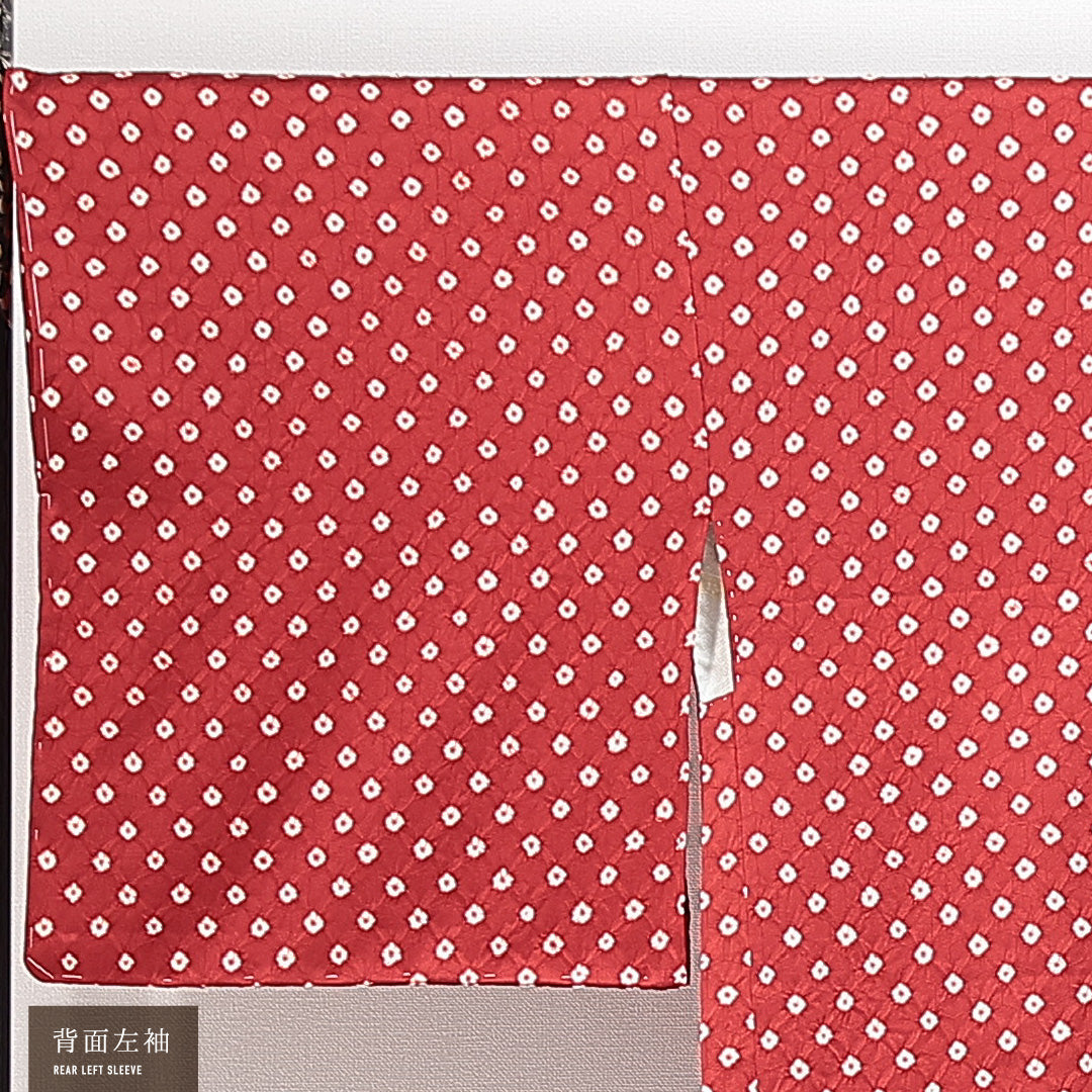 新古品 羽織(総絞り) 袷 身丈79cm 裄丈68cm 正絹 Nランク Lサイズ カジュアル 鹿の子柄 しつけ糸 赤系 1217-14754