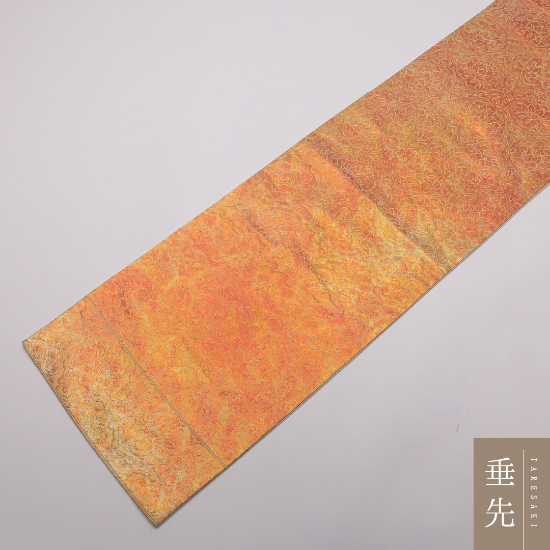 袋帯 六通 帯丈404cm セミフォーマル Sランク 正絹 引箔 唐華 正倉院文様 朱系 1223-01440
