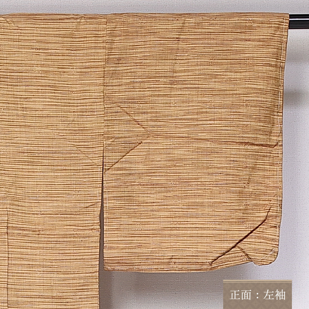 真綿紬 袷 身丈155cm 裄丈61cm 正絹 Sランク カジュアル バチ衿 Mサイズ 織り出し 抽象柄 茶系 RP 1223-10911