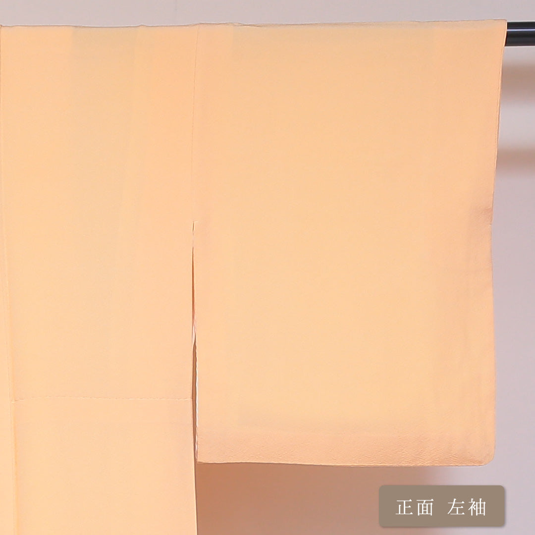 色無地 袷 身丈157cm 裄62.5cm 一つ紋 地紋なし 正絹 朱系 Aランク 丸に蔦 一つ紋 1214-00360-3316