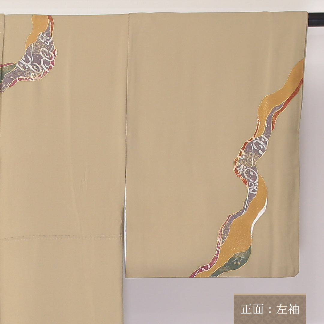 付下げ 袷 身丈160~164cm 裄63.5cm 正絹 道長取り 金彩 ベージュ系 Sランク 1212-00631