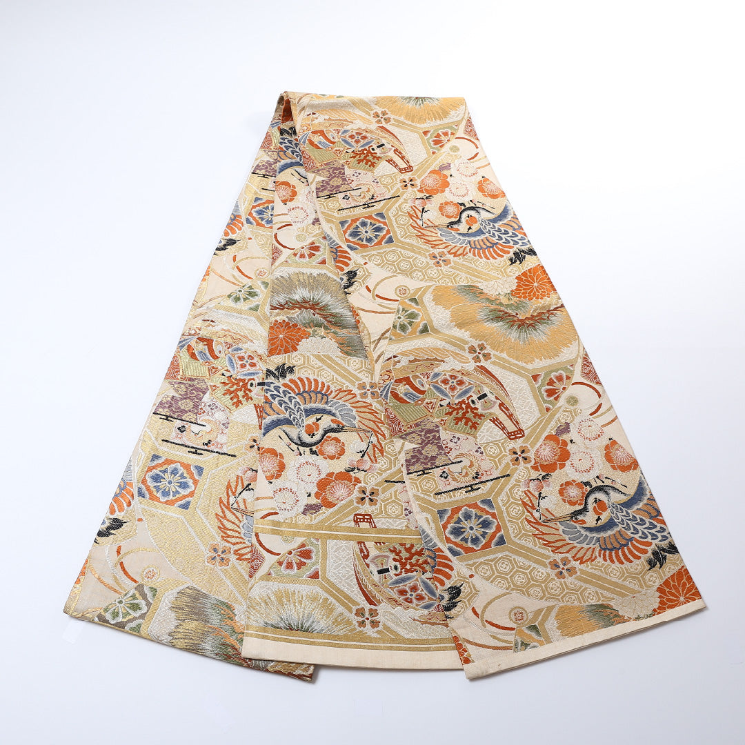 アンティーク 丸帯 帯丈406cm 全通 仕立て上がり フォーマル Cランク 宝船 金系 1223-00822-521 1223-00822