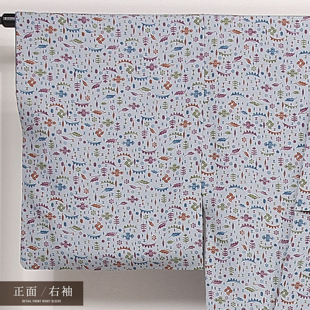 小紋 袷 身丈157cm 裄丈67cm 正絹 Sランク インフォーマル 広衿 Mサイズ 吹き寄せ グレー系 RP 1221-13332