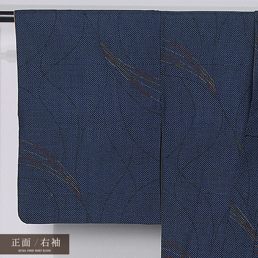 洗える着物 小紋 袷 身丈158cm 裄丈64cm ポリエステル Aランク インフォーマル バチ衿 Mサイズ 創作柄 紺系 RP 1221-12373