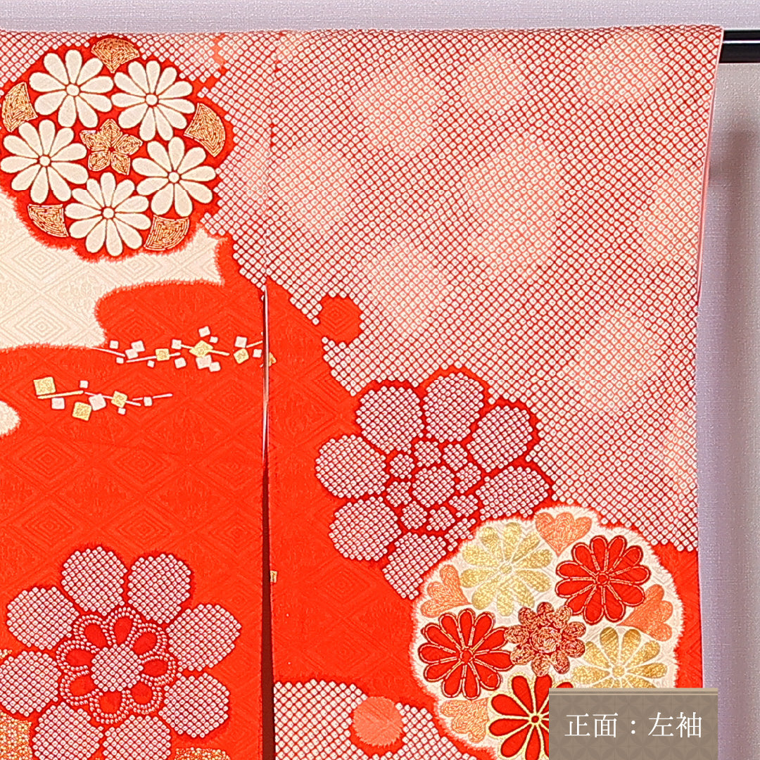 振袖 身丈162cm 裄丈66.5cm 袷 正絹 Sランク 広衿 金糸 菊 レトロ 1213-F0365