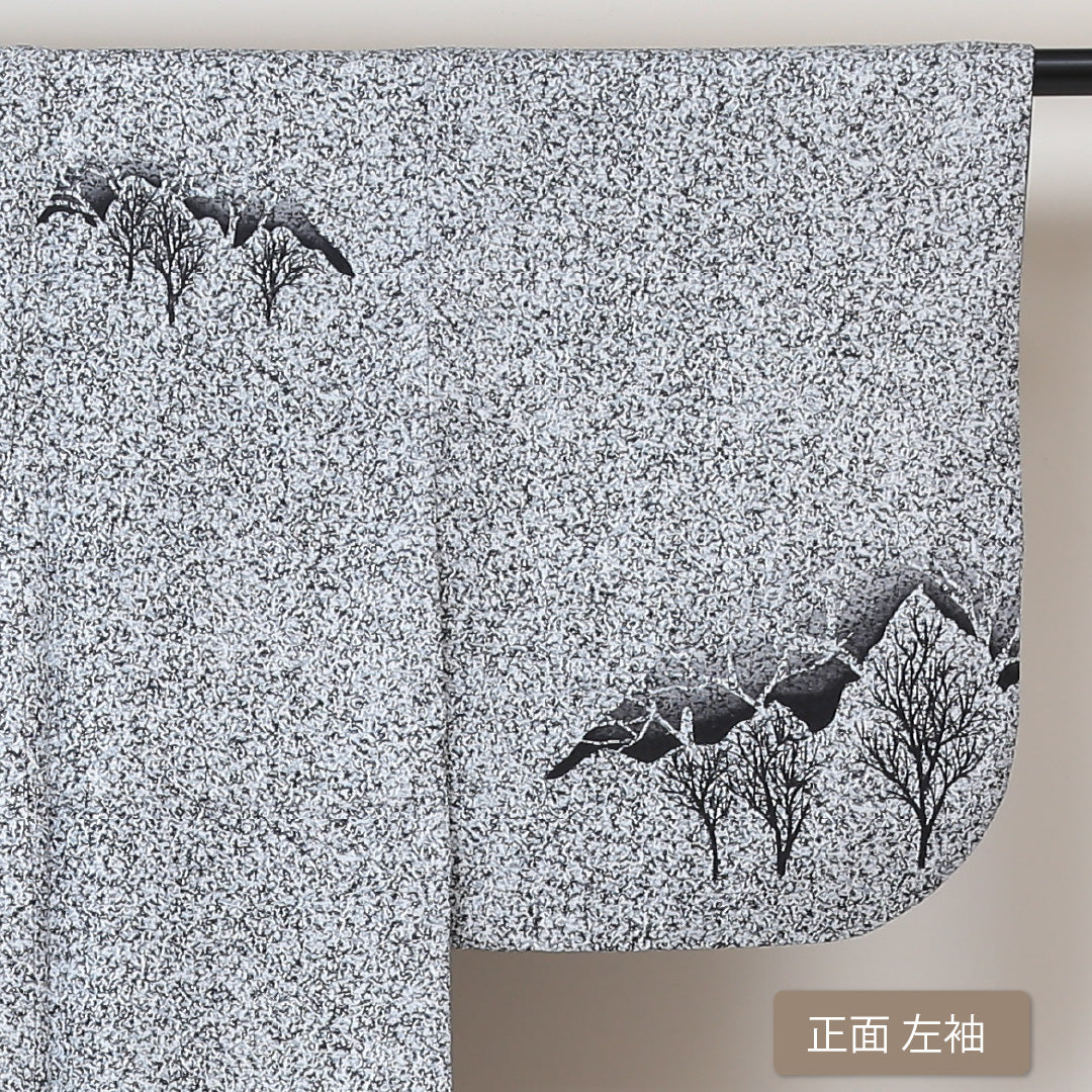 洗える着物 付下げ 袷 身丈155cm 裄丈63cm ポリエステル Sランク インフォーマル 広衿 Mサイズ たたき染め 樹木 黒系 RP 1218-04274