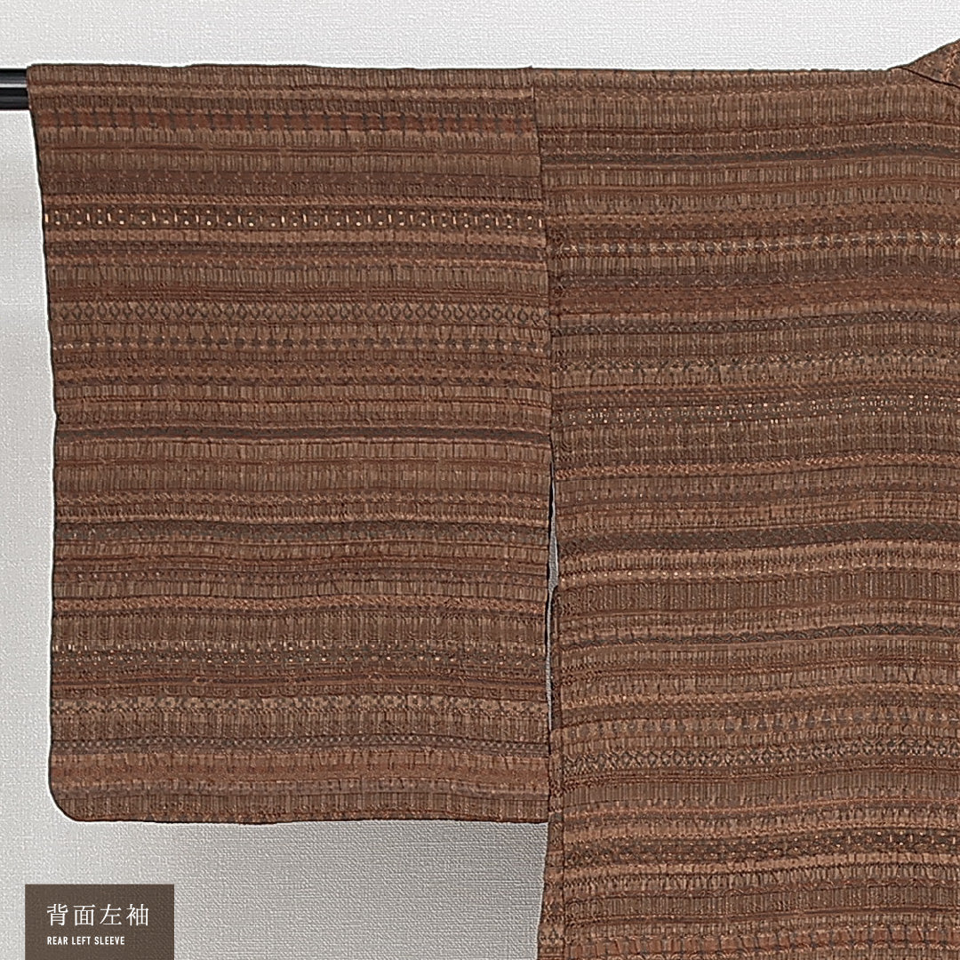 羽織 袷 身丈78cm 裄丈61cm 正絹 Sランク カジュアル Sサイズ 紐あり 幾何学柄 茶系 RP 1232-14658