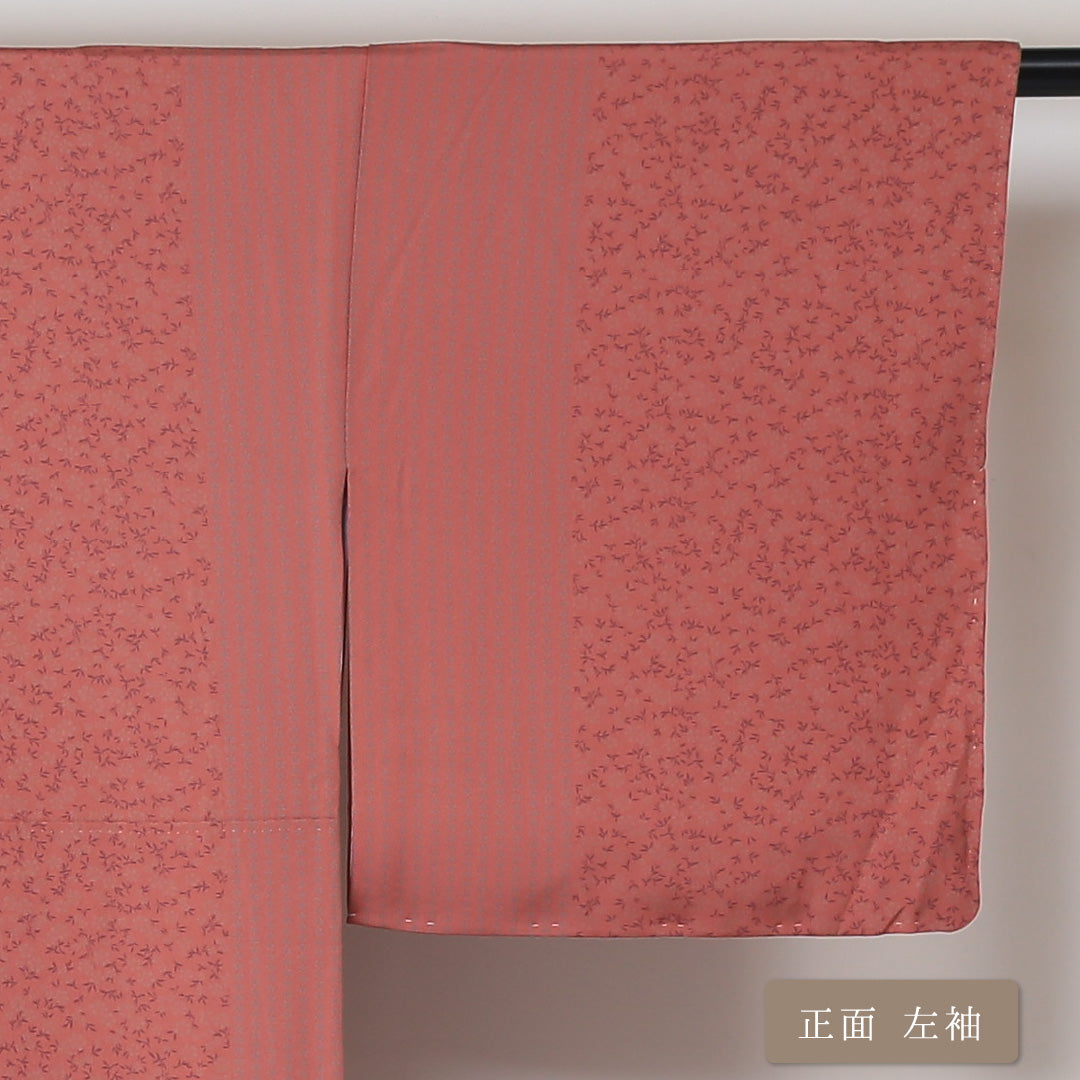 小紋 袷 身丈161cm 裄丈66cm 正絹 Sランク インフォーマル 広衿 Lサイズ 創作柄 朱系 RP 1221-01466