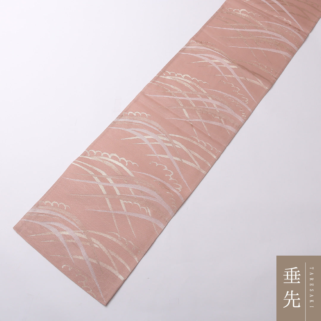 夏物 袋帯 帯丈428cm 正絹 六通 セミフォーマル 遠山 ピンク系 1243-01602