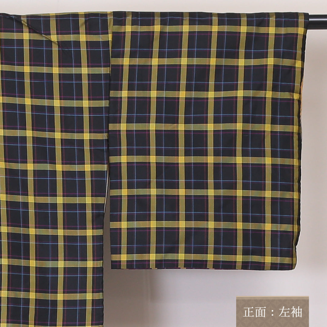 アンサンブル 大島紬 袷 身丈157cm 裄丈65cm 正絹 Bランク インフォーマル 広衿 Mサイズ 格子 紺系 RP 1223-03375