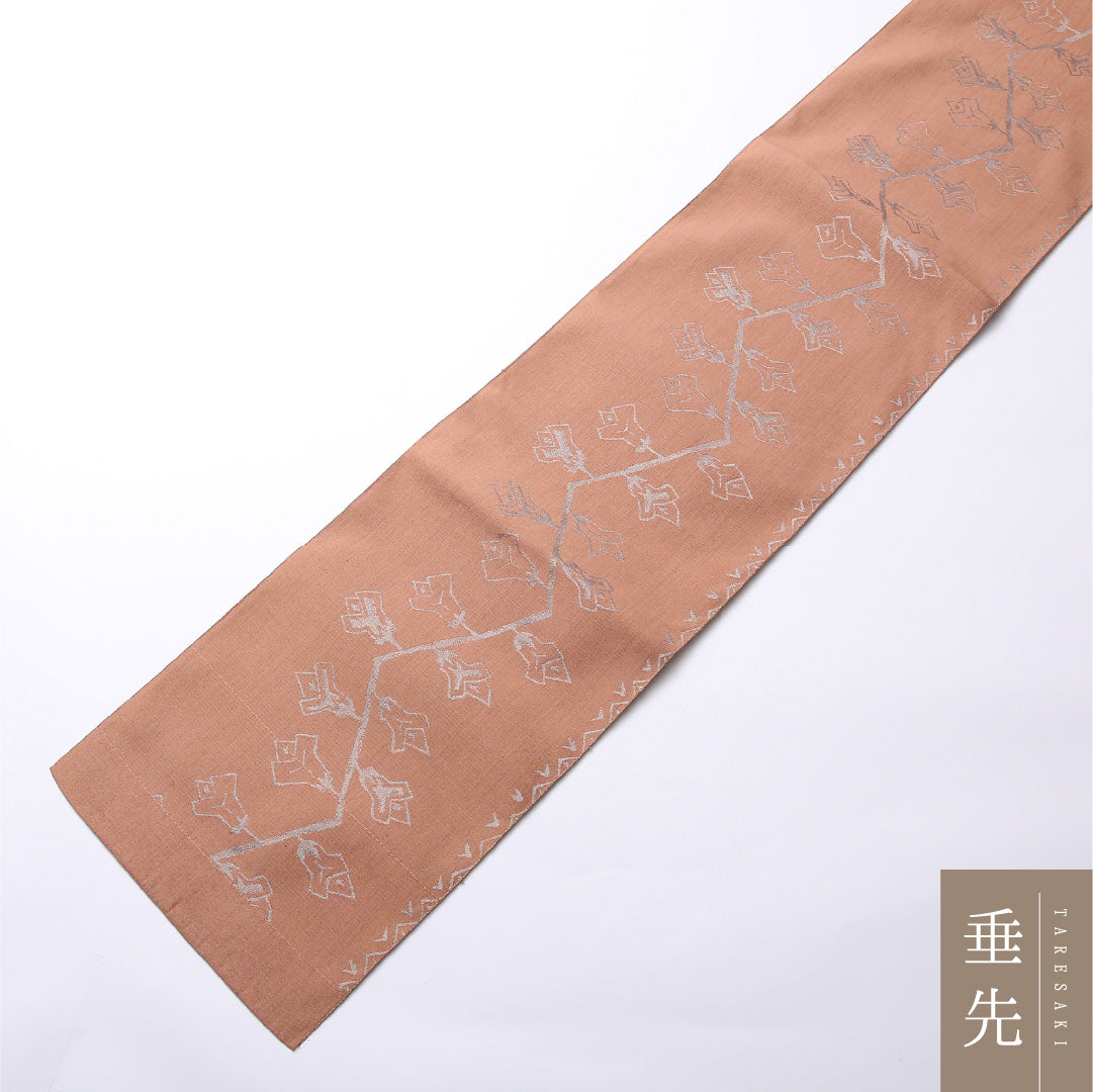 八寸名古屋帯 Aランク 帯丈340cm 正絹 六通 開き仕立て 織り カジュアル 植物柄 ピンク系 LP 1245-02477