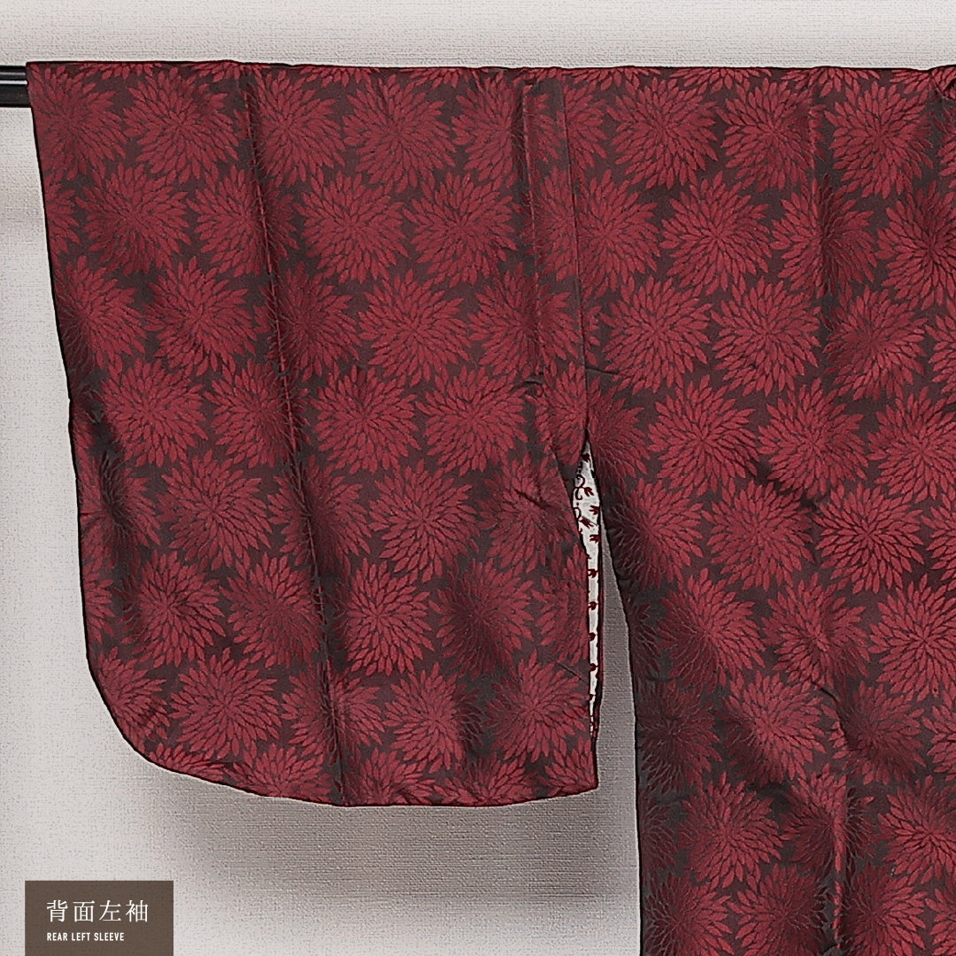アンティーク 道行コート 単衣 身丈82cm 裄丈64cm 正絹 Aランク Mサイズ 菊 赤系 RP 1237-13864