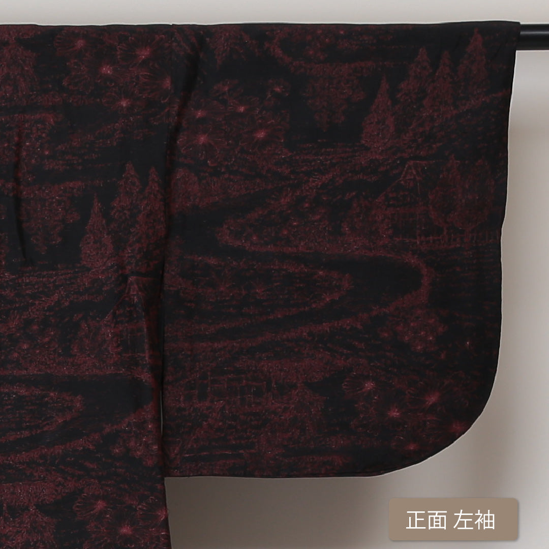 夏物 小紋 紗 身丈148cm 裄丈64cm 正絹 Sランク インフォーマル 広衿 XSサイズ 茶屋辻 黒系 RP 1221-01380