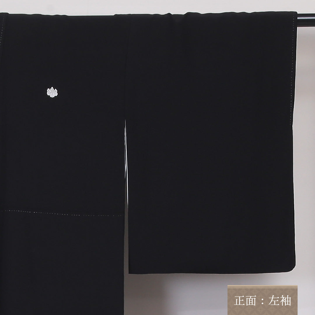 黒留袖 五つ紋 五三桐 身丈161cm 裄丈64.5cm Sランク 正絹 袷 比翼 広衿 L 観世水 稲 フォーマル 黒系 1211-F0222