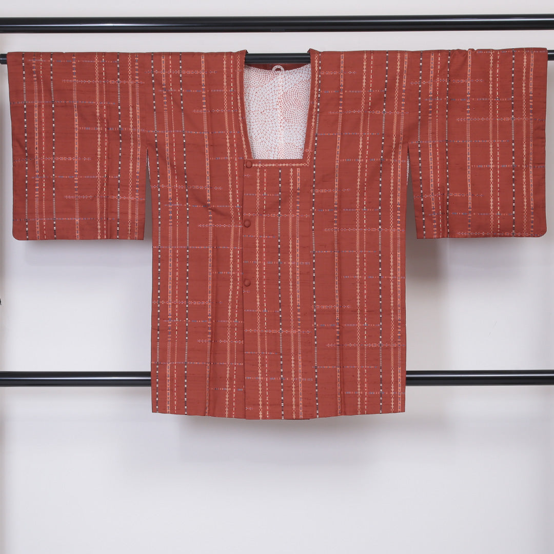 道行コート 袷 身丈87cm 裄65cm 正絹 紬 Sランク 茶系 1217-00503