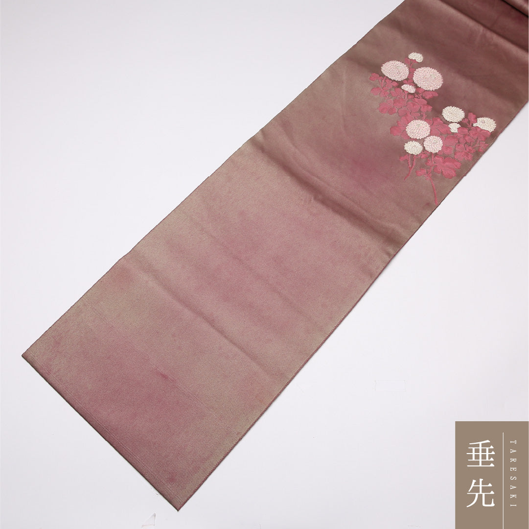 八寸名古屋帯 Aランク 帯丈326cm 正絹 ポイント柄 松葉仕立て 織り インフォーマル 菊 ピンク系 RP 1245-01489