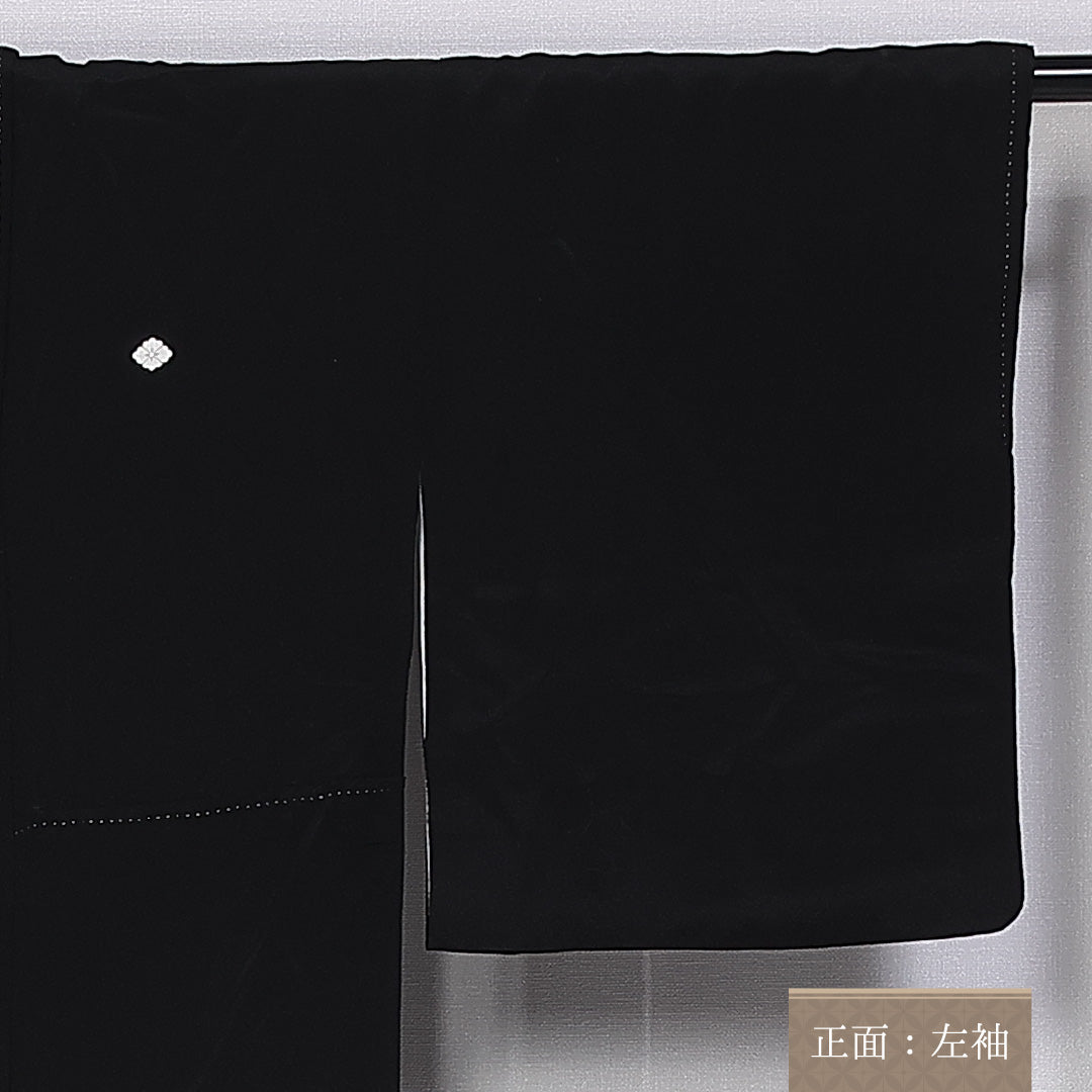 黒留袖 身丈158cm 裄丈66cm 袷 五つ紋 花菱 正絹 Bランク 広衿 七宝 金駒刺繍 1211-F0355