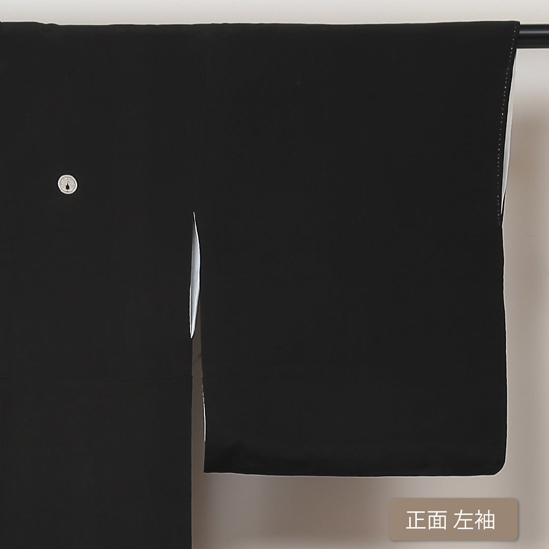 黒留袖 五つ紋 丸に抱き名荷 身丈156cm 裄丈63cm Bランク 正絹 袷 比翼 広衿 M 唐織 鳳凰 扇 フォーマル 黒系 1211-F0185