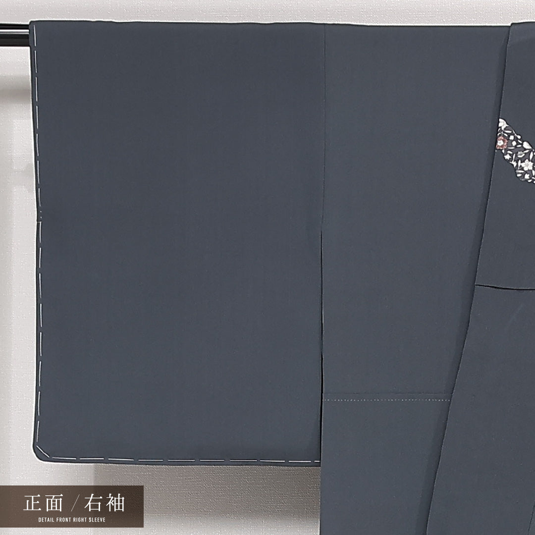 訪問着 袷 身丈158cm 裄丈63cm 正絹 Sランク セミフォーマル 広衿 Mサイズ 道長取り 花柄 上品 落ち着き グレー系 M4 1217-13246